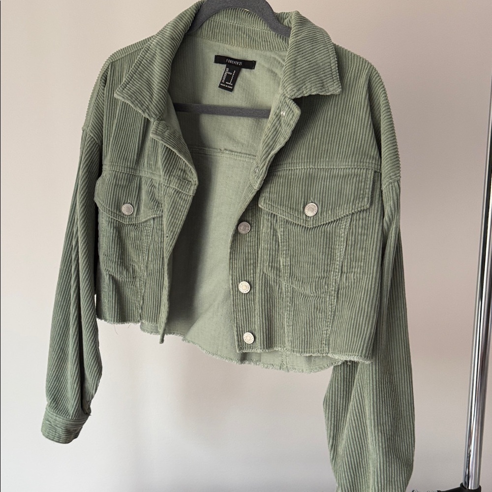 Forever 21 Sage Green Cropped Corduroy Jean Jacket